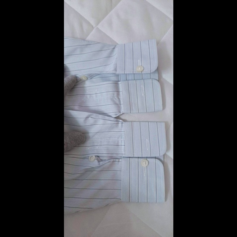 日本購入YSL YVES SAINT LAURENT 聖羅蘭 男淺藍條紋長袖襯衫M-5