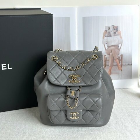 CHANEL Duma小羊皮後背包 - 小號深灰金
