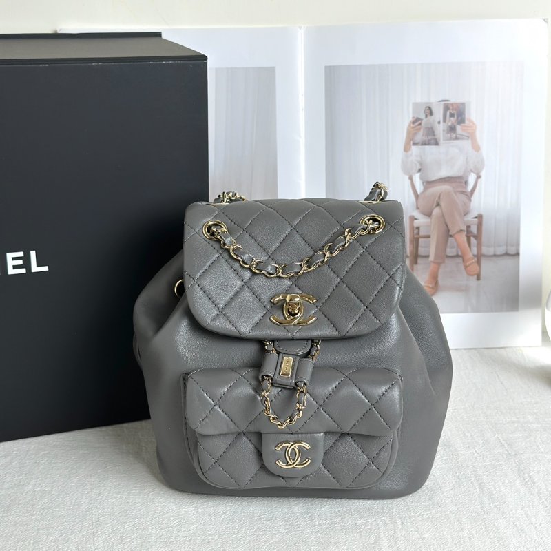 CHANEL Duma小羊皮後背包 - 小號深灰金-0