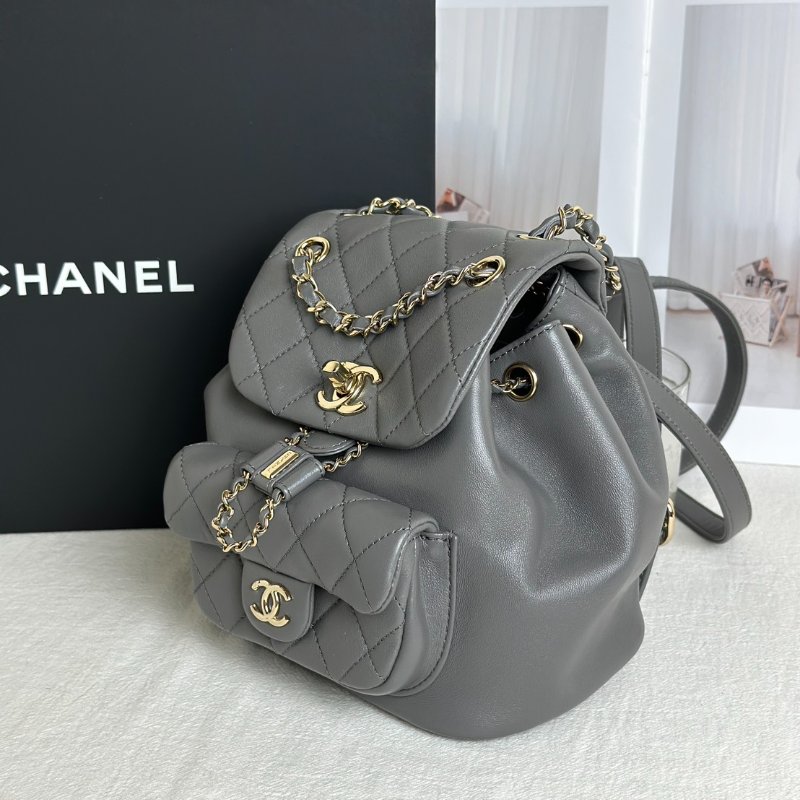 CHANEL Duma小羊皮後背包 - 小號深灰金-3