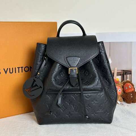 LOUIS VUITTON Montsouris壓紋牛皮後背包 - 黑