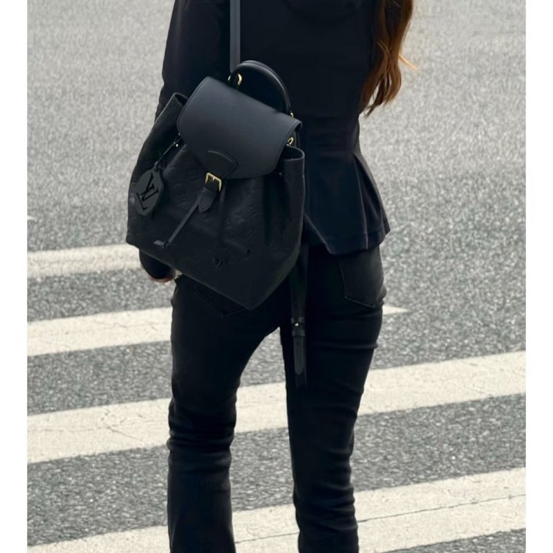 LOUIS VUITTON Montsouris壓紋牛皮後背包 - 黑-14