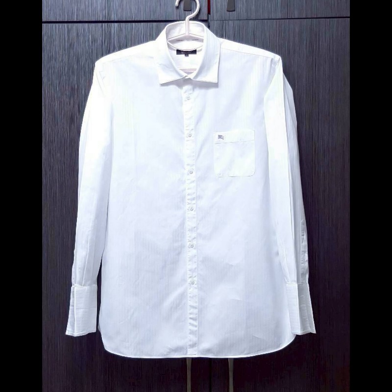 絕版BURBERRY 博柏利 BLACK LABEL 黑標 戰馬 男白色條紋長袖襯衫42號-0