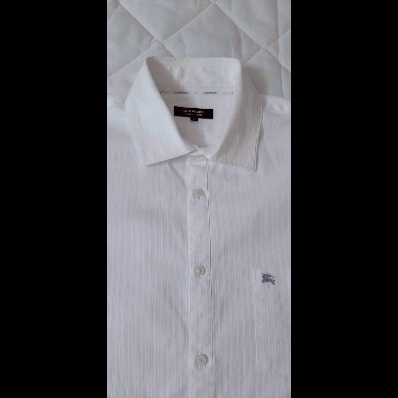 絕版BURBERRY 博柏利 BLACK LABEL 黑標 戰馬 男白色條紋長袖襯衫42號-2
