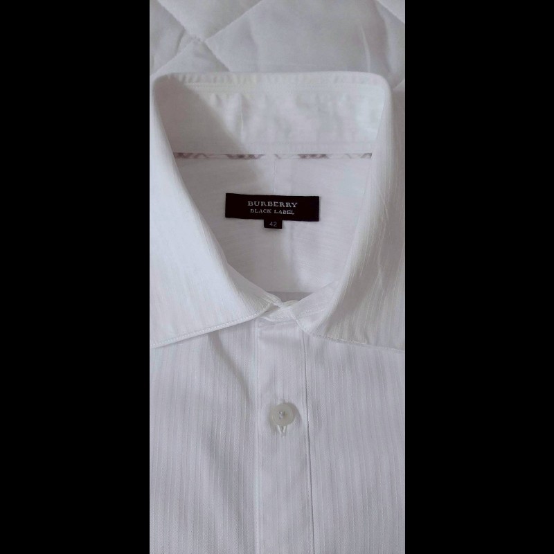 絕版BURBERRY 博柏利 BLACK LABEL 黑標 戰馬 男白色條紋長袖襯衫42號-5