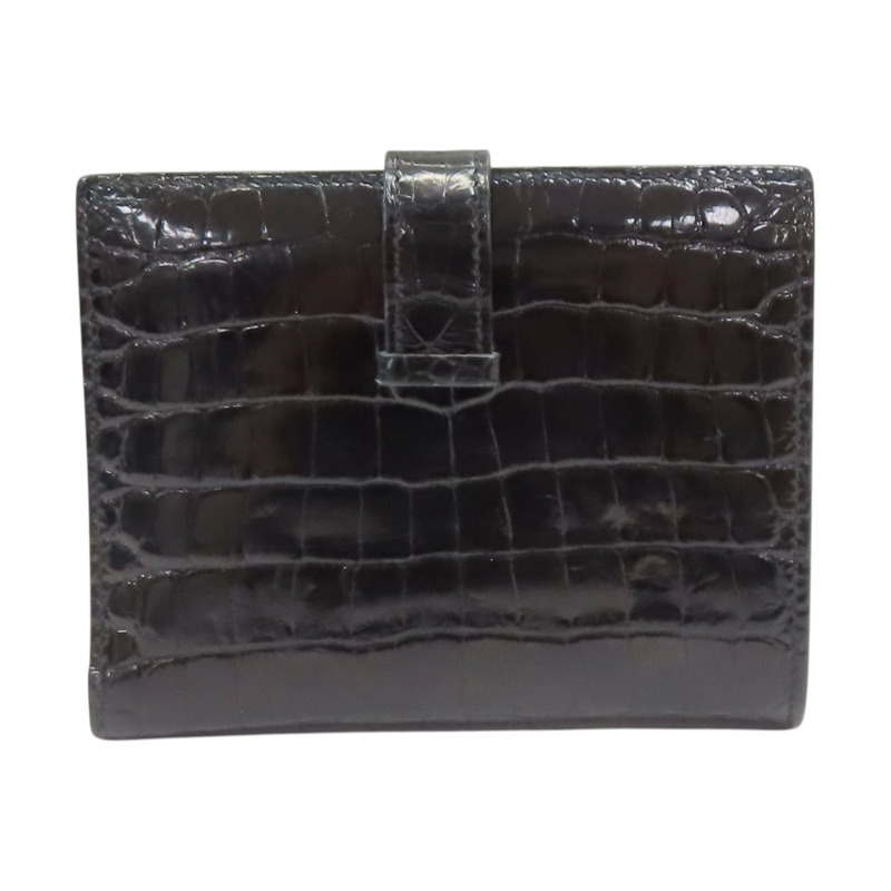 黑色 鱷魚皮 Bearn Compact 兩折短夾 Z刻 金扣【HERMES 愛馬仕】 H039786CC-1