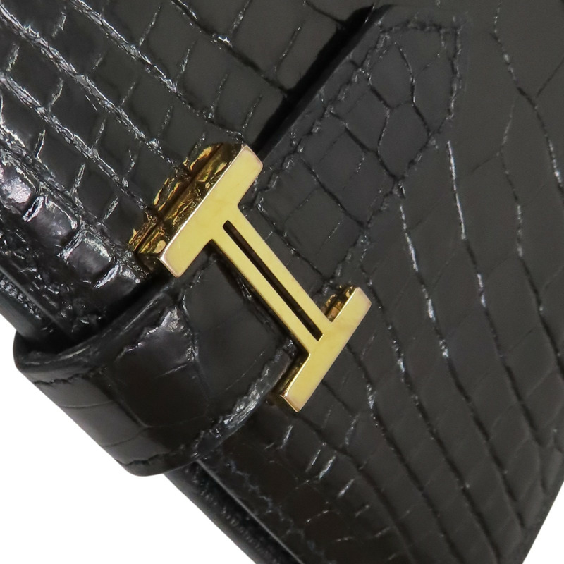 黑色 鱷魚皮 Bearn Compact 兩折短夾 Z刻 金扣【HERMES 愛馬仕】 H039786CC-9