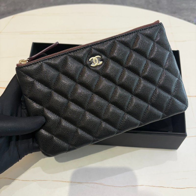 *SHIHNA名牌精品* CHANEL 黑色荔枝牛皮金釦拉鍊大零錢包-0