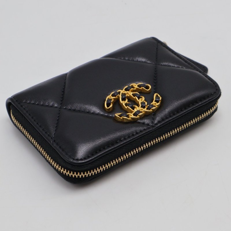 CHANEL 19 24C羊皮拉鍊零錢包 - 黑金-2