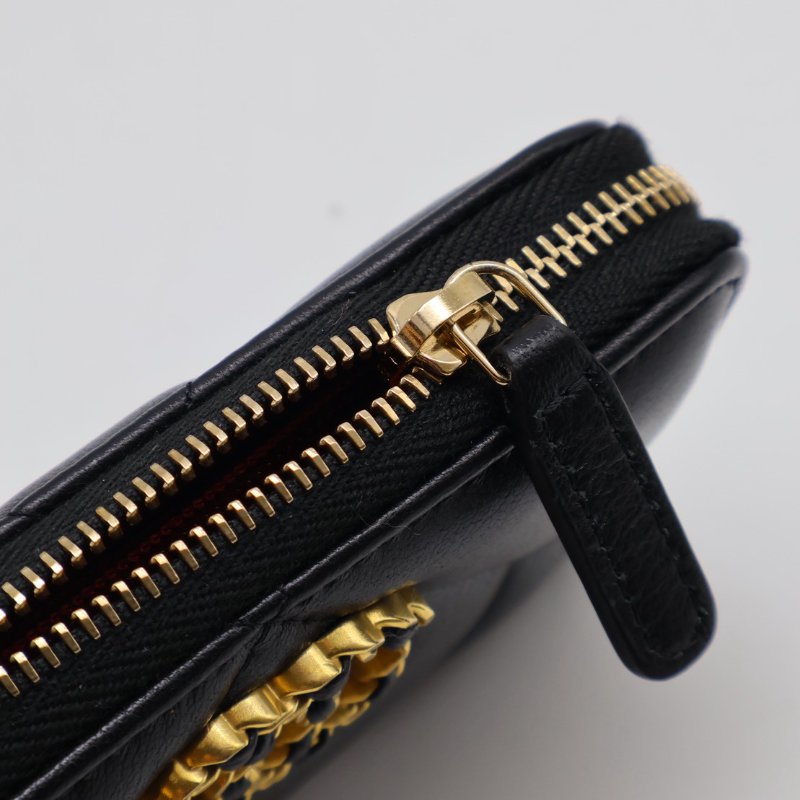 CHANEL 19 24C羊皮拉鍊零錢包 - 黑金-3