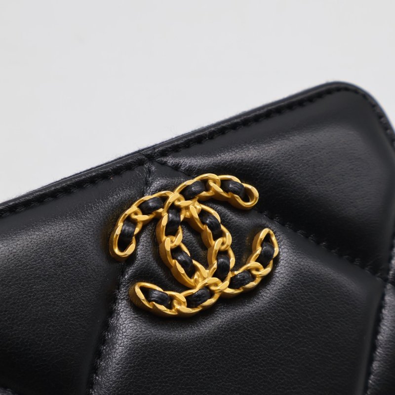 CHANEL 19 24C羊皮拉鍊零錢包 - 黑金-4