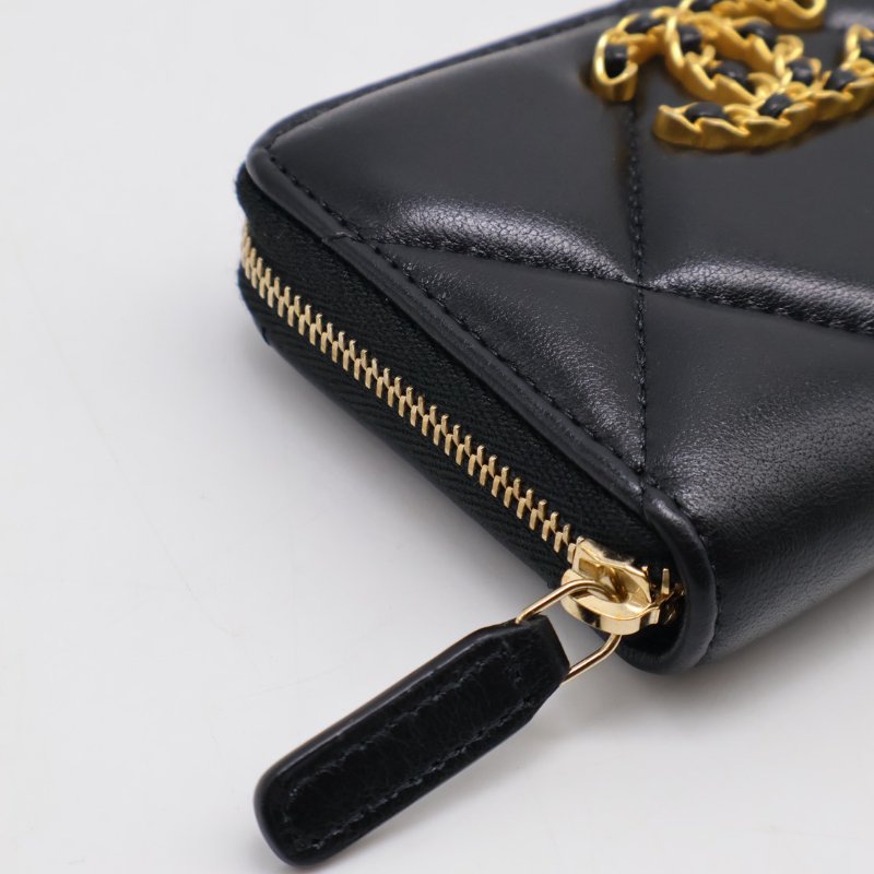 CHANEL 19 24C羊皮拉鍊零錢包 - 黑金-13