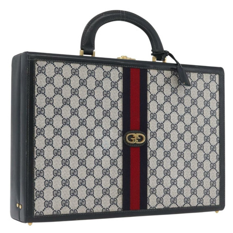 GUCCI GG Supreme Sherry Line 旅行箱 PVC 海軍藍金色 正品 ki6345