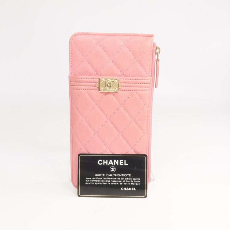 CHANEL 牛皮皮革Zipper Long Wallet金扣長錢包-19