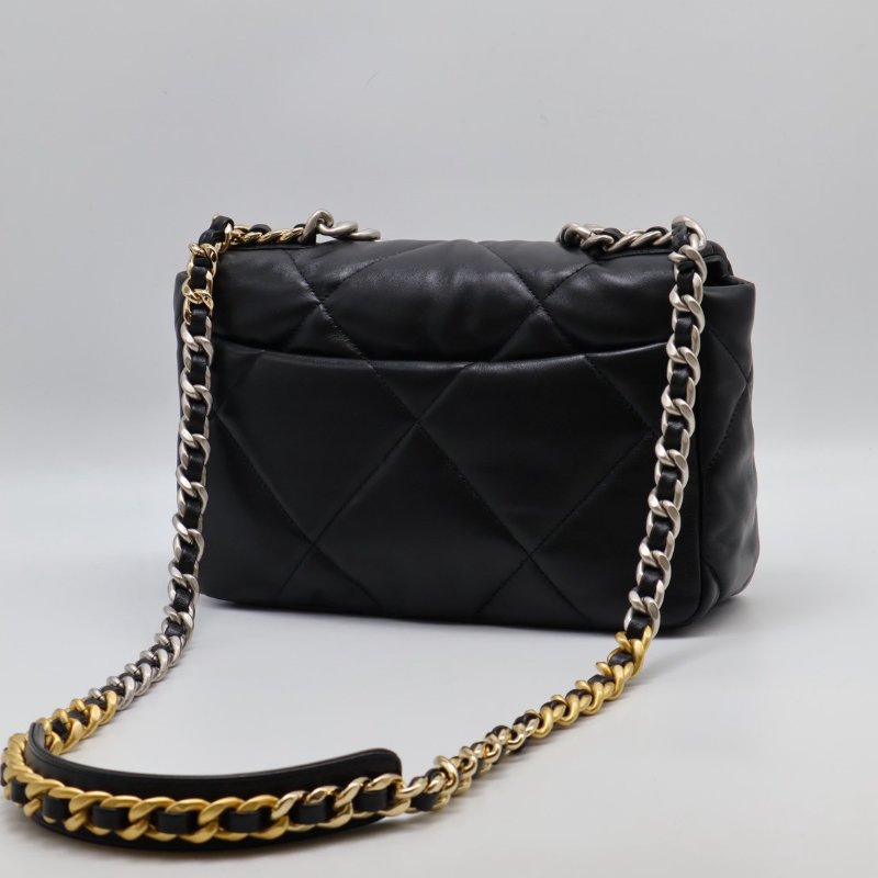 CHANEL 19 Bag 菱格紋羊皮手提肩背包 26 - 黑銀-3