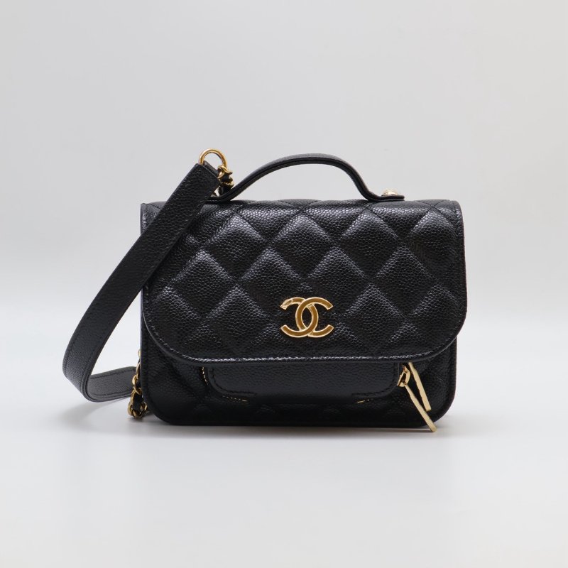 CHANEL 粒面牛皮郵差包 - mini黑金-0