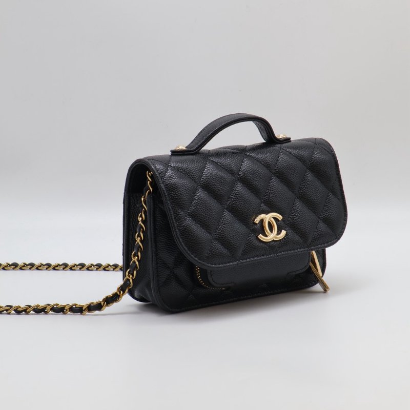 CHANEL 粒面牛皮郵差包 - mini黑金-1