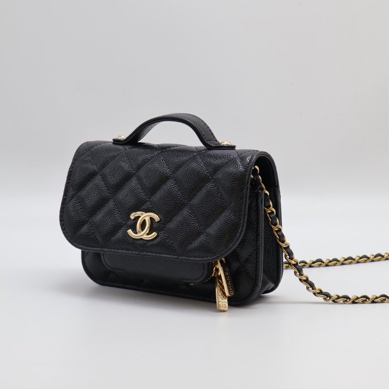 CHANEL 粒面牛皮郵差包 - mini黑金-2