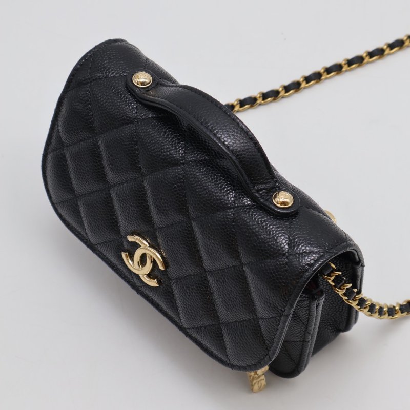 CHANEL 粒面牛皮郵差包 - mini黑金-4