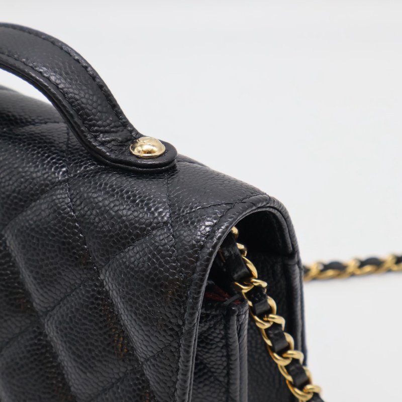 CHANEL 粒面牛皮郵差包 - mini黑金-6