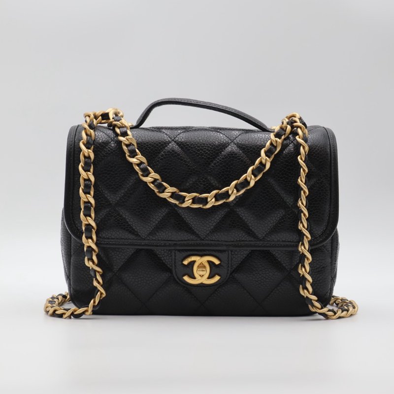 CHANEL 25A粒面牛皮後背包 - 黑金-0