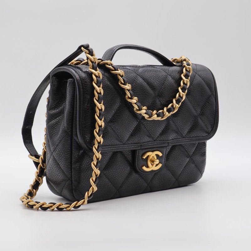 CHANEL 25A粒面牛皮後背包 - 黑金-1
