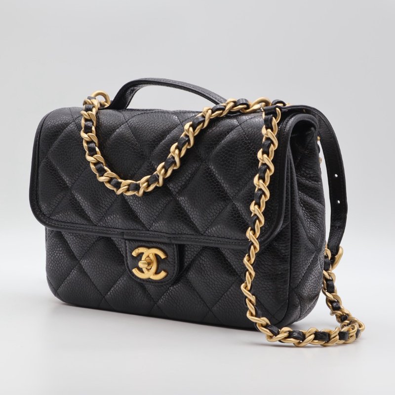 CHANEL 25A粒面牛皮後背包 - 黑金-2