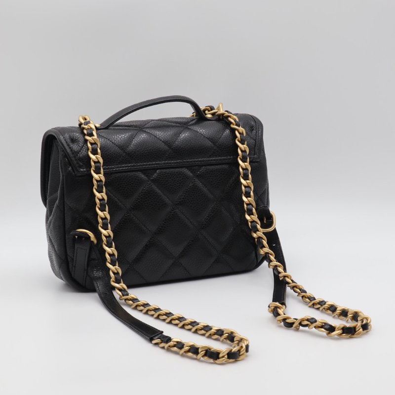 CHANEL 25A粒面牛皮後背包 - 黑金-3