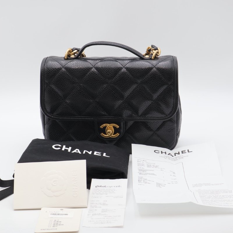 CHANEL 25A粒面牛皮後背包 - 黑金-19