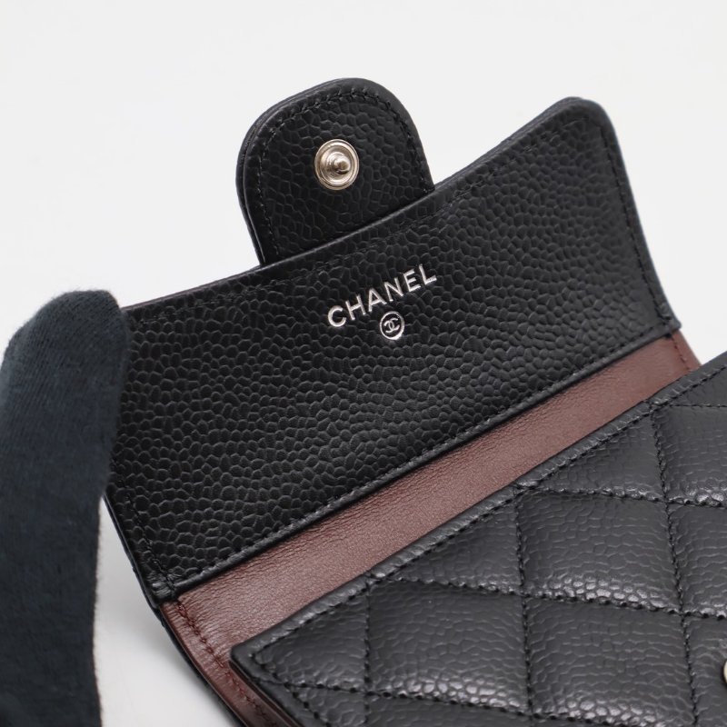 CHANEL 經典口蓋三折短夾 - 黑銀-5