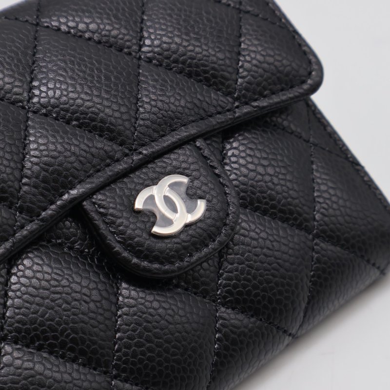 CHANEL 經典口蓋三折短夾 - 黑銀-7