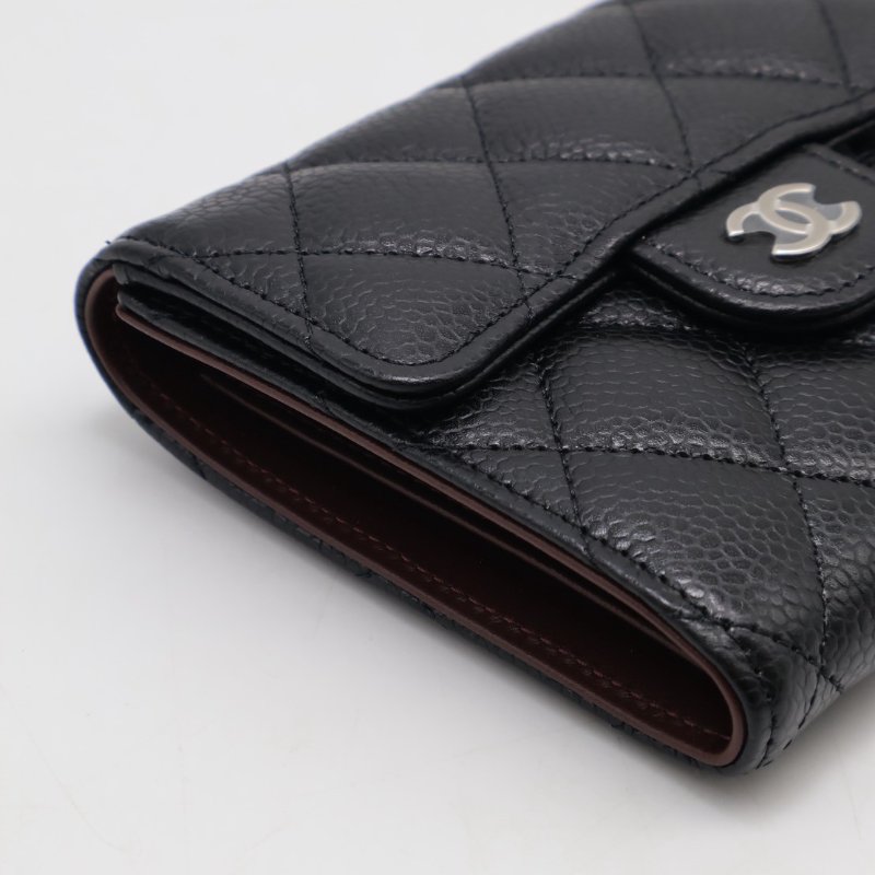 CHANEL 經典口蓋三折短夾 - 黑銀-8