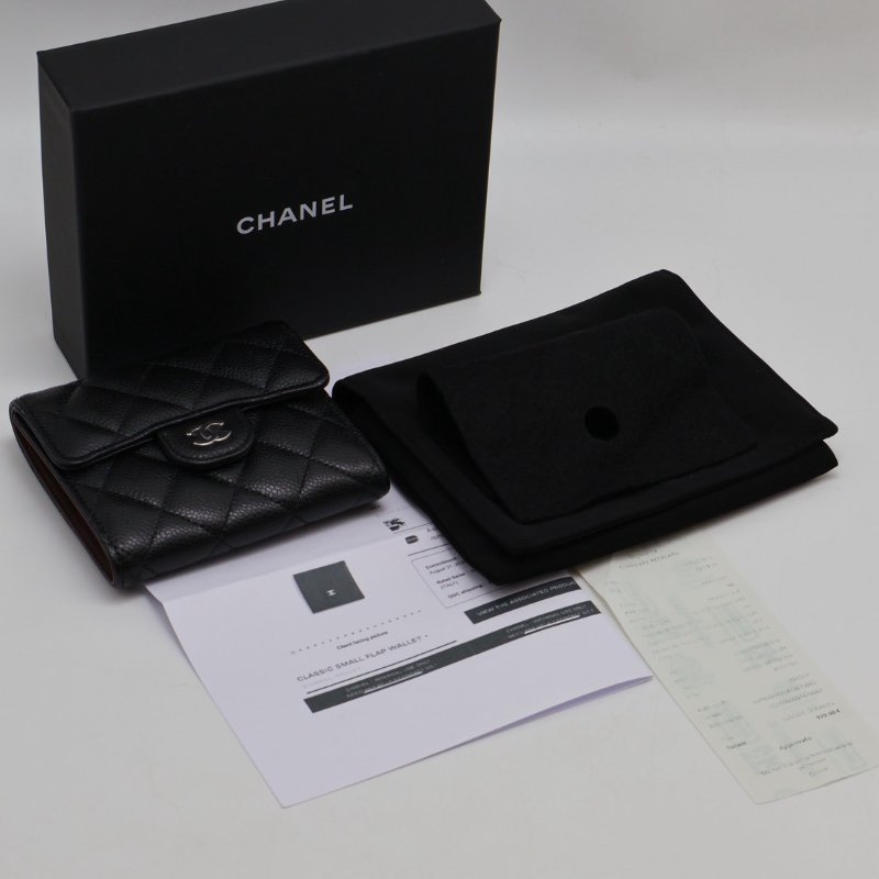 CHANEL 經典口蓋三折短夾 - 黑銀-10