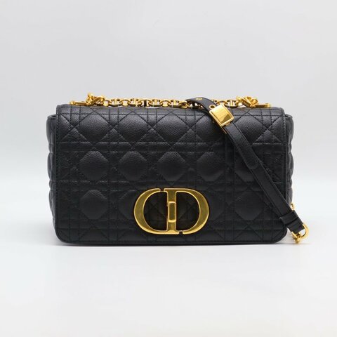 DIOR Caro藤格紋斜背包 - 中號黑金