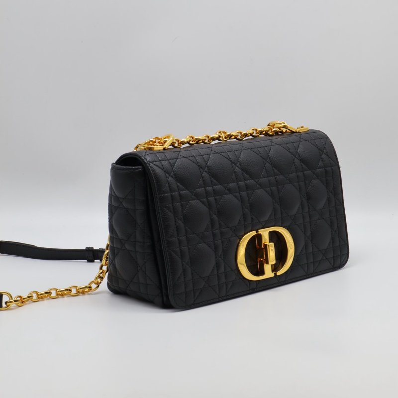 DIOR Caro藤格紋斜背包 - 中號黑金-1