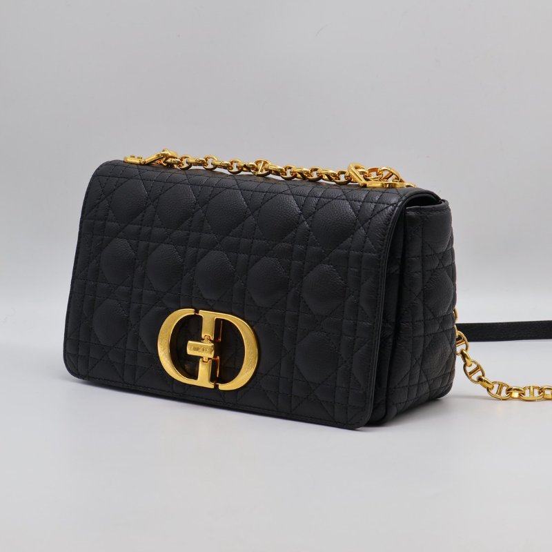 DIOR Caro藤格紋斜背包 - 中號黑金-2