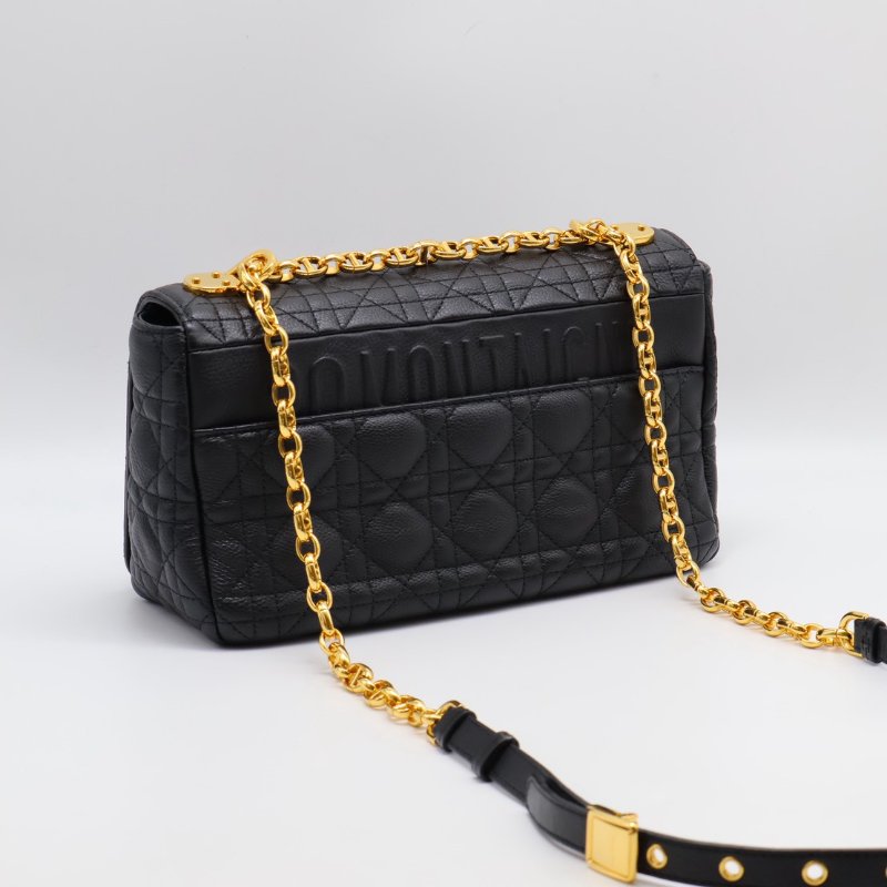 DIOR Caro藤格紋斜背包 - 中號黑金-3