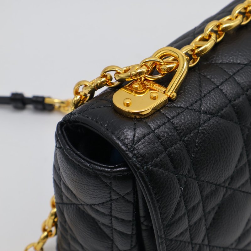 DIOR Caro藤格紋斜背包 - 中號黑金-5