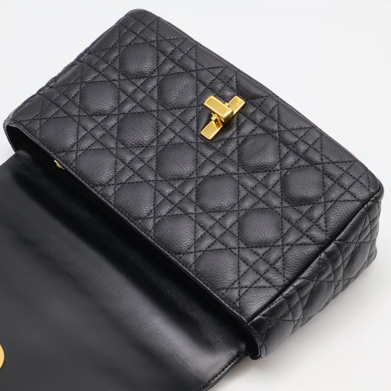 DIOR Caro藤格紋斜背包 - 中號黑金-14