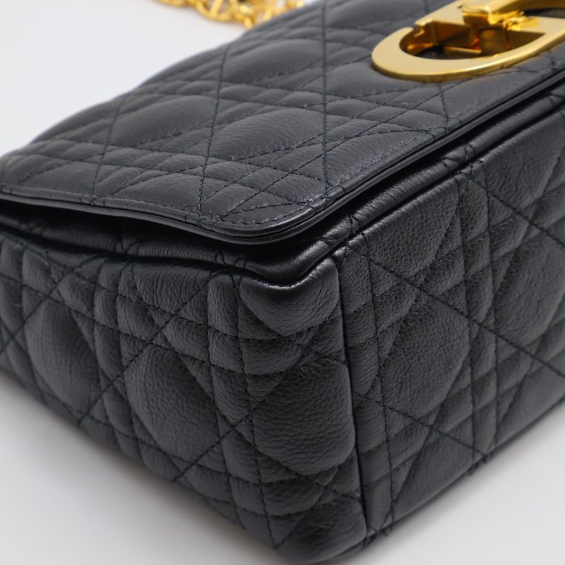 DIOR Caro藤格紋斜背包 - 中號黑金-19