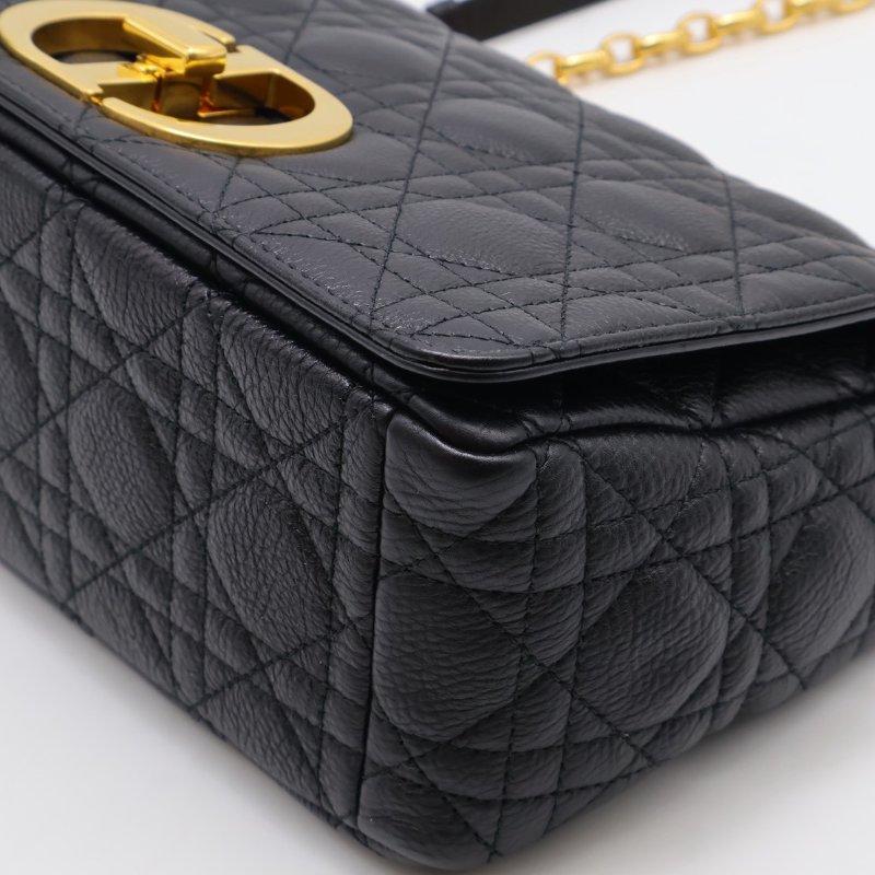 DIOR Caro藤格紋斜背包 - 中號黑金-20