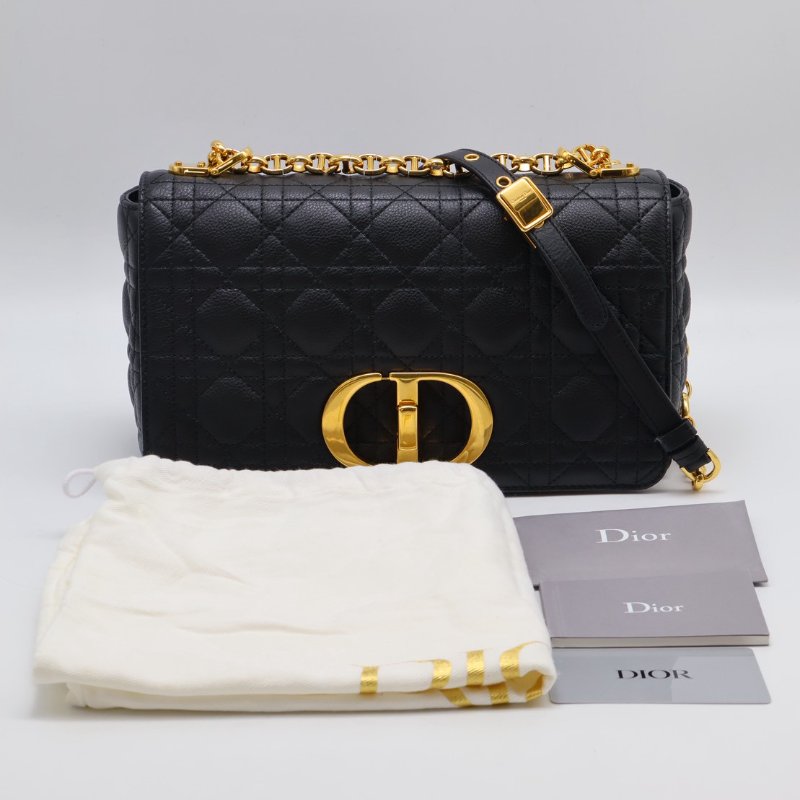 DIOR Caro藤格紋斜背包 - 中號黑金-22