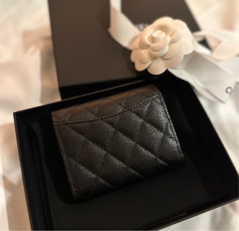 Chanel 三折短夾 內零錢袋款 黑金 荔枝皮 全新品-2