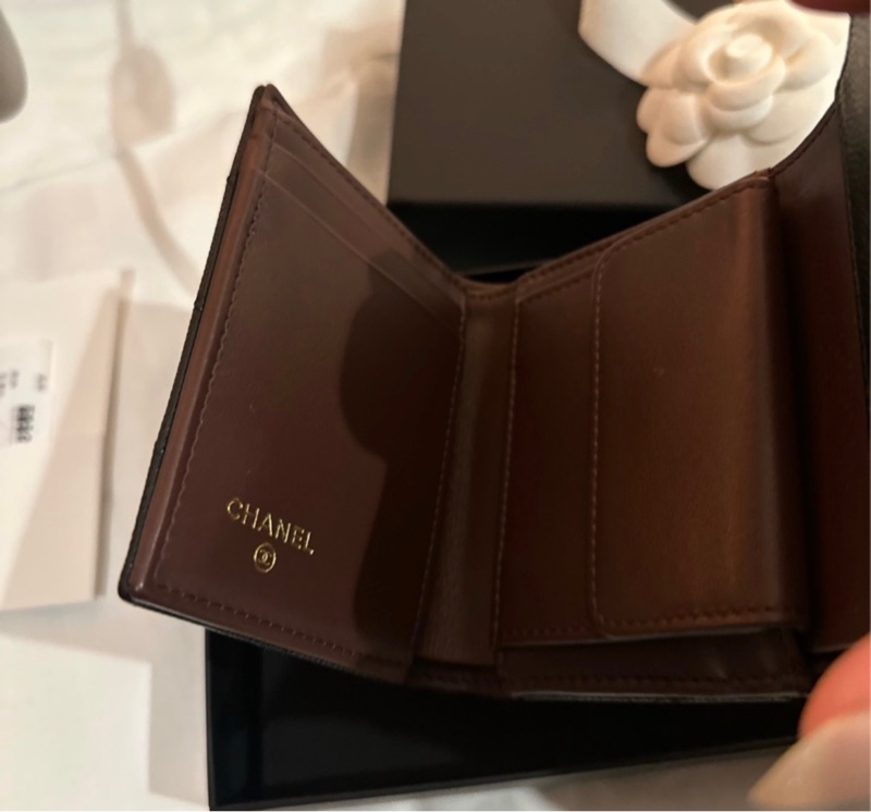 Chanel 三折短夾 內零錢袋款 黑金 荔枝皮 全新品-3