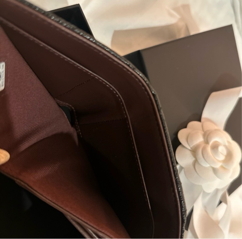 Chanel 三折短夾 內零錢袋款 黑金 荔枝皮 全新品-4