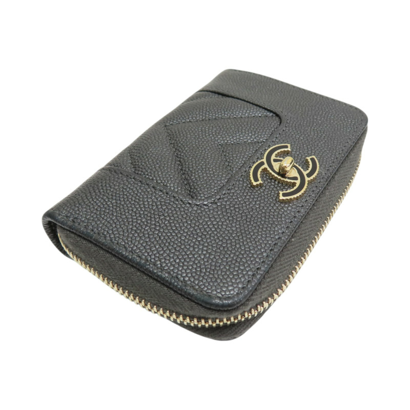 灰色 荔枝紋 牛皮 Mademoiselle Coin Case 拉鍊 零錢包【CHANEL 香奈兒】 A80968-2