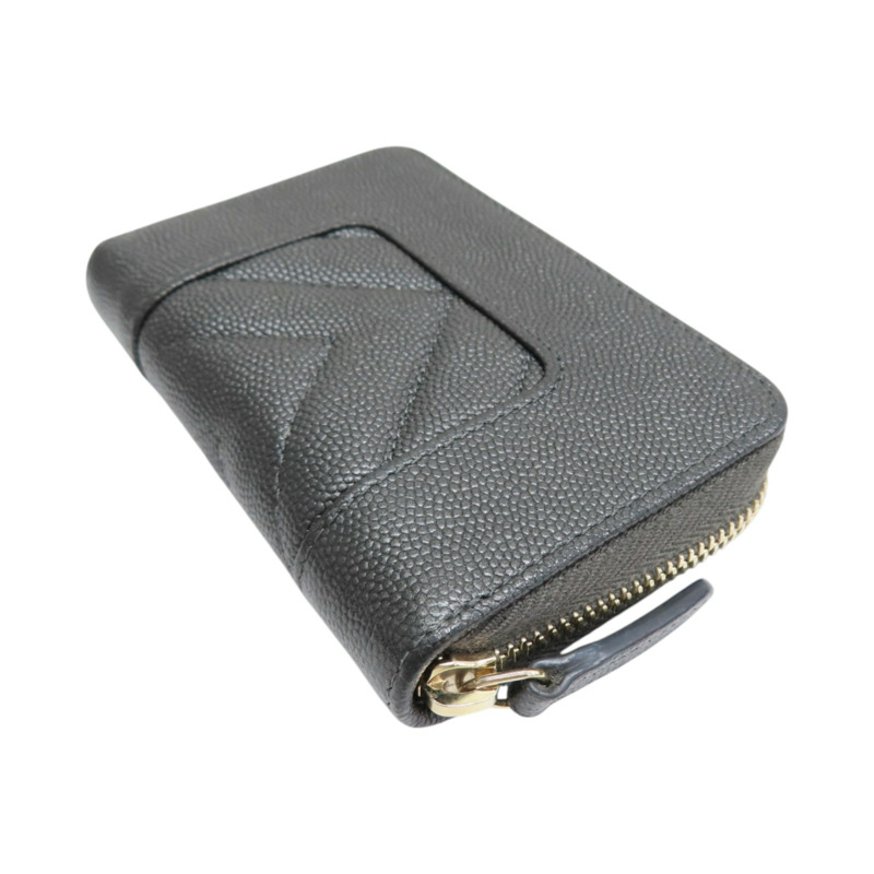 灰色 荔枝紋 牛皮 Mademoiselle Coin Case 拉鍊 零錢包【CHANEL 香奈兒】 A80968-3