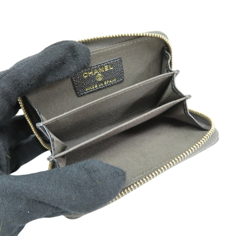 灰色 荔枝紋 牛皮 Mademoiselle Coin Case 拉鍊 零錢包【CHANEL 香奈兒】 A80968-4