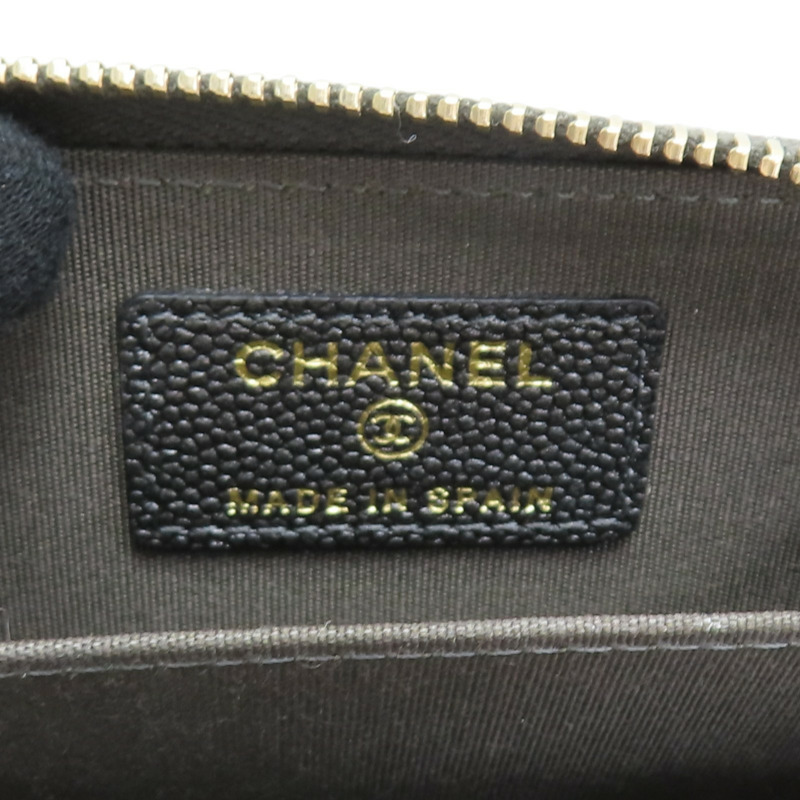 灰色 荔枝紋 牛皮 Mademoiselle Coin Case 拉鍊 零錢包【CHANEL 香奈兒】 A80968-5