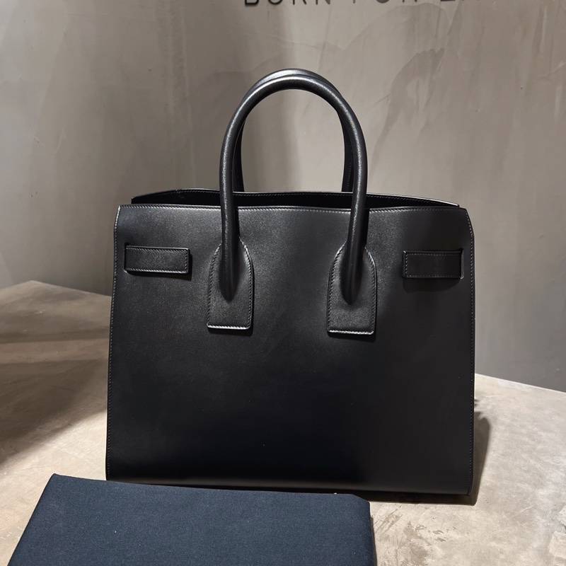 YSL風琴包 黑色 全皮公事包 可手提可斜背 附件：鎖、鑰匙、背帶、皮牌、防塵袋-1